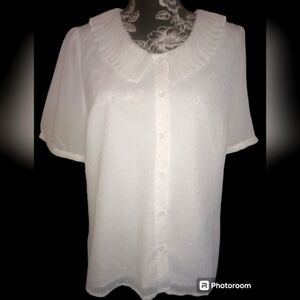 Swiss Dot Ruffled Collar Button Down Blouse